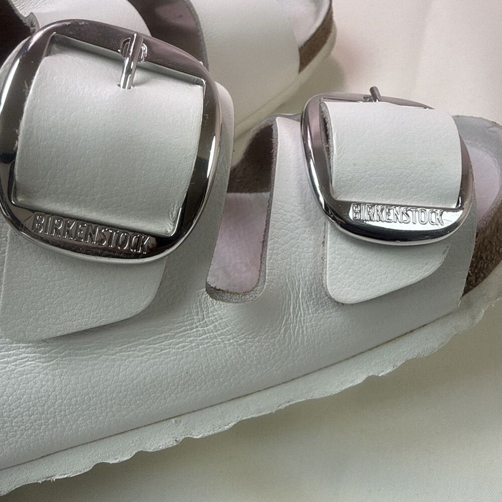 Birkenstock Arizona Big Buckle White Leather Sandals Slides- Size 39 8-8.5 - Picture 7 of 9